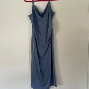 Woman Dusty Blue Satin Midi Dress